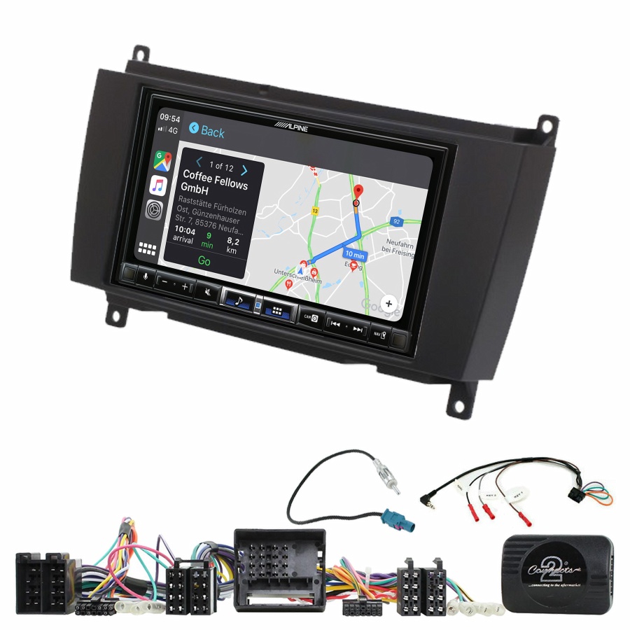 Autoradio tactile Alpine GPS Carplay Mercedes CLK de 2006 à 2010+ Kit complet