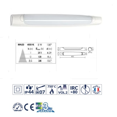 ARIC - Réglette pour salle d'eau IP44, LED et driver intégrés - 8W - 4000K - Réf - 53024