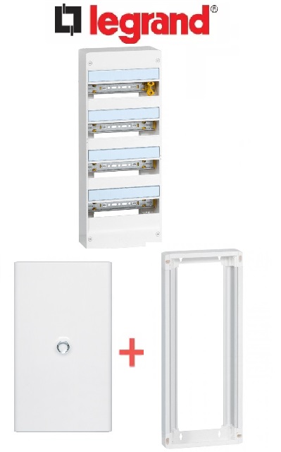 LEGRAND - PACK Coffret + Porte + Réhausse - Coffret 52 modules et 4 rangées