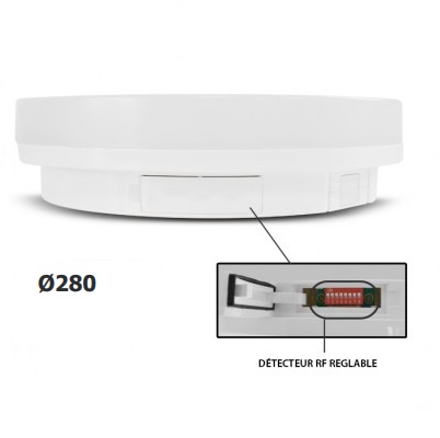 MiidexPlafonnier LED Hublot 18W- Ø 280mm - 4000K - Avec détecteur et préavis dextinction - blanc