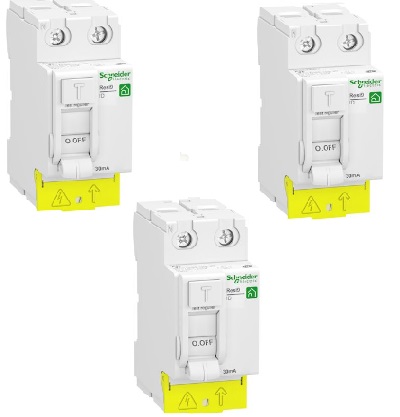LOT - SCHNEIDER ELECTRIC - 3 Interrupteurs Différentiels 63A - peignable - Type AC - Ref R9PRC263