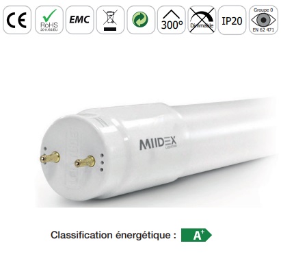 MIIDEX - Tube LED T8 18W 6000K 1200mm - 7602