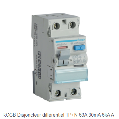 RCCB Disjoncteur différentiel 1P+N 63A 30mA 6kA A