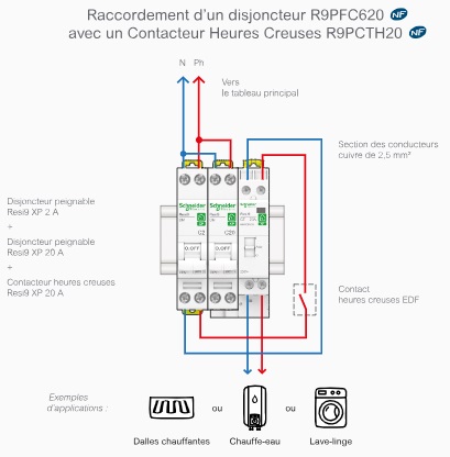 SCHNEIDER ELECTRIC - Schéma - Contacteur Rési9 - Heures Creuses  20A - Réf R9PCTH20