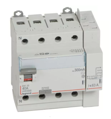 Interrupteur différentiel DX³-ID 4P 40A type AC 300mA 400V 5 modules Legrand – Réf 411654
