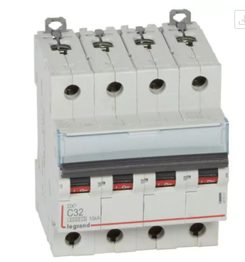 Disjoncteur DX³6000 10kA arrivée haute et départ bas à vis 4P 400V~ - 32A - courbe C - pour peigne HX³ traditionnel