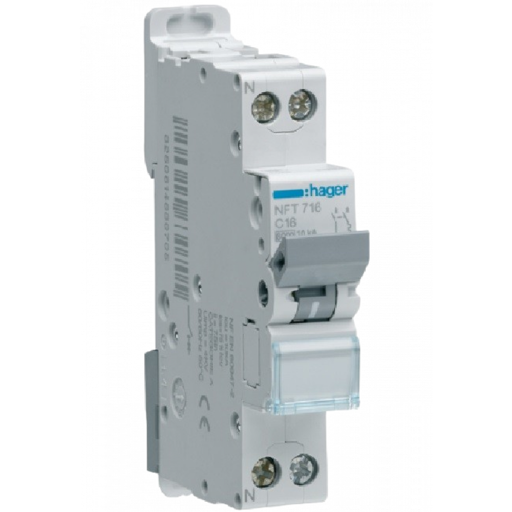 HAGER - Disjoncteur 1P N 6-10kA Courbe D-10A 1m - Ref NGT710
