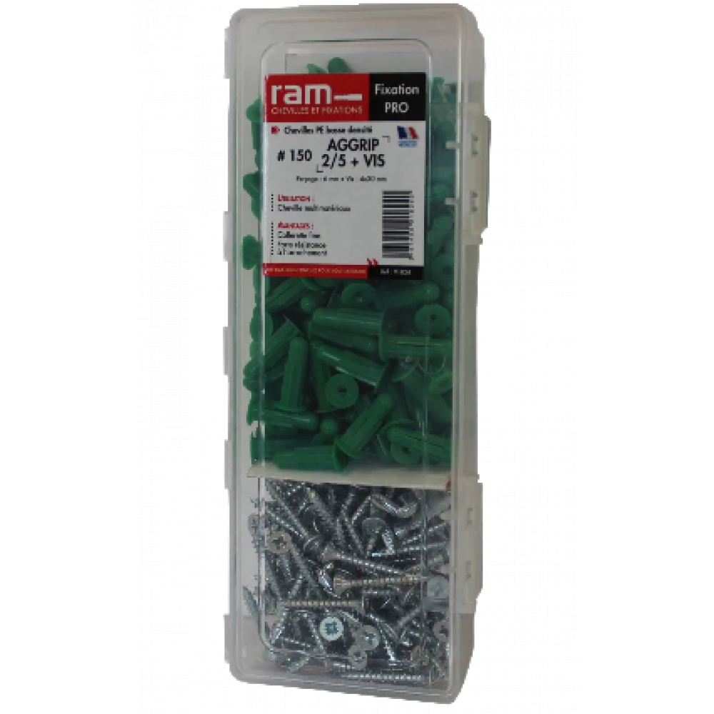 ram-boite-de-150-chevilles-aggrip-2-5p-pattes-a-vis-ref-91824