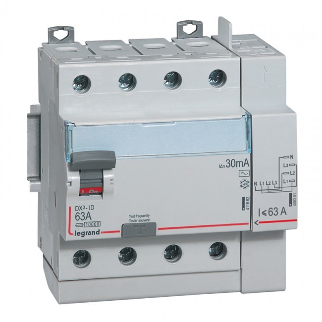 Legrand 411653 – Interrupteur différentiel DX³-ID 4P 63A 30mA type AC – 400V – Vis/Auto