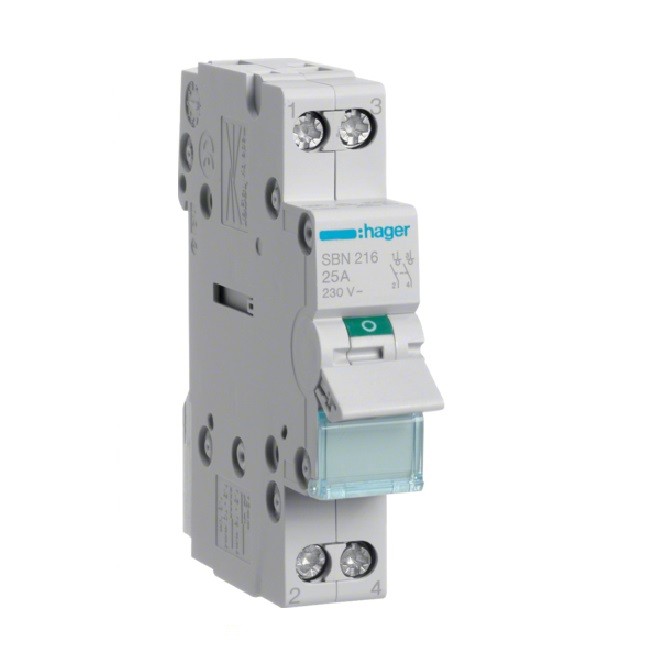 Interrupteur modulaire Hager SBN216, 2 pôles 16A, 1 module