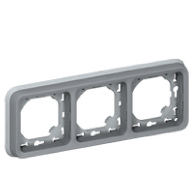 LEGRAND - Support plaque étanche 3 postes horizontaux Plexo composable IP55 - gris - Ref 069687