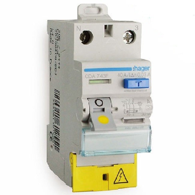 Interrupteur différentiel 40A 30mA type A Hager CDA743F