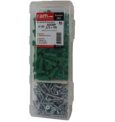 Ram - Boîte de 150 Chevilles AGGRIP 2/5P + pattes à vis - Réf 91824