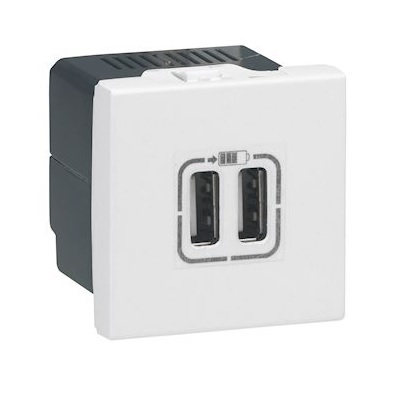 LEGRAND - Alimentation USB 230 V / 5 V - 2 ports - 2 modules - blanc - Réf - 077594