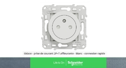 SCHNEIDER Odace Prise de courant 2P+T affleurante blanc - S520052