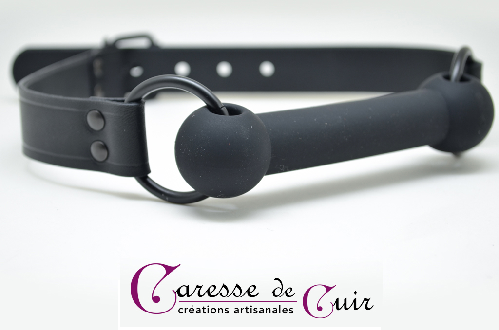 baillon mors silicone et cuir artisanal noir caresse de cuir -5x