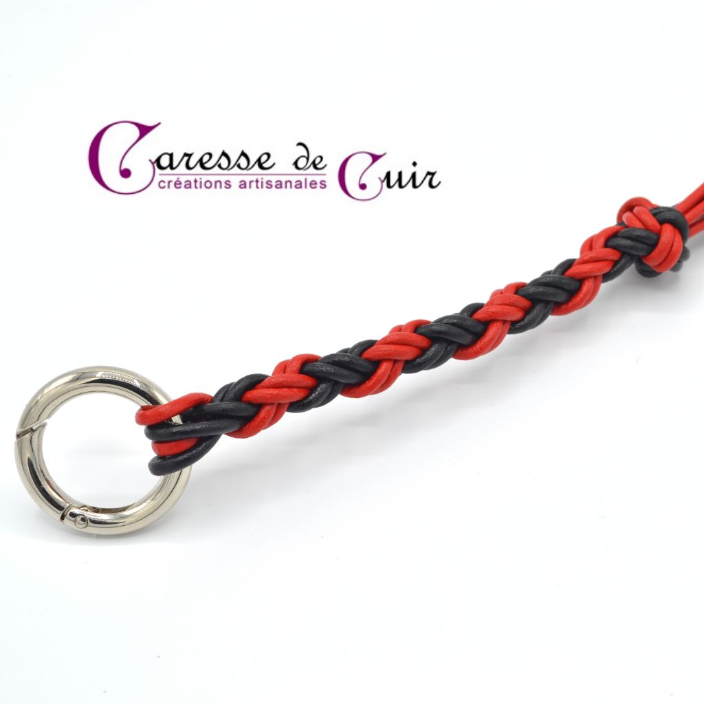 Martinet tout cuir manche tressé rouge et noir