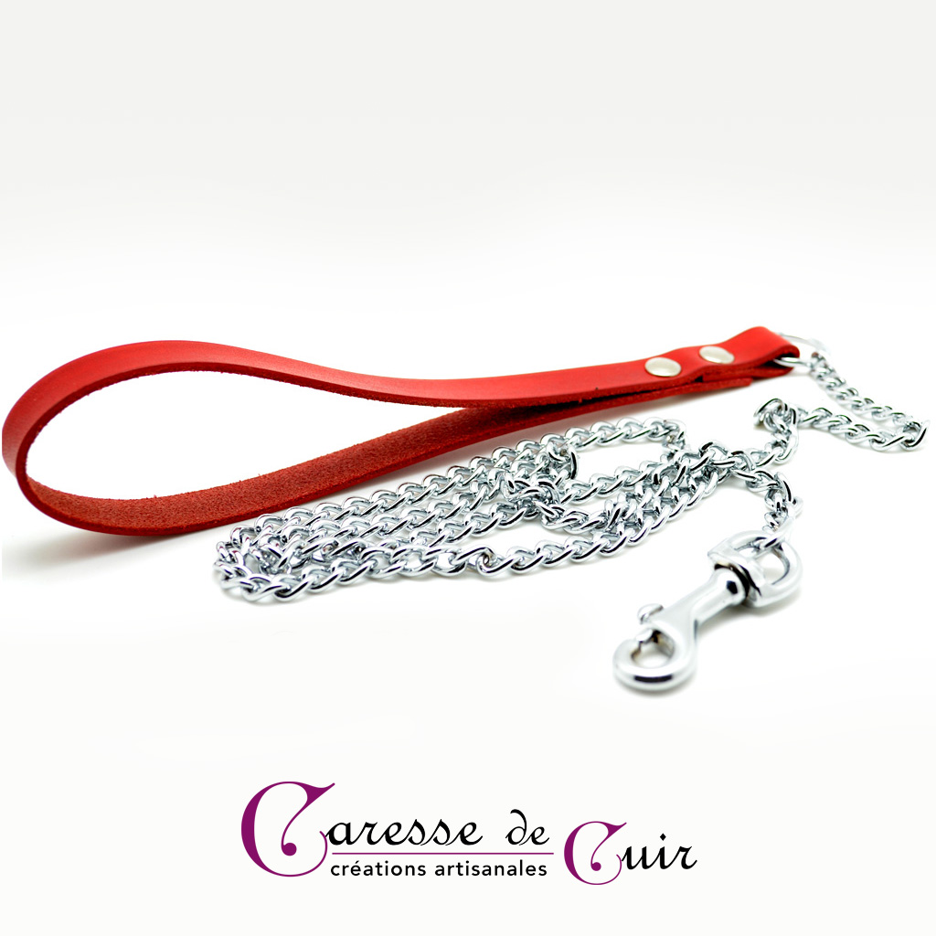 laisse-sm-cuir-chaine-poignée-rouge-3