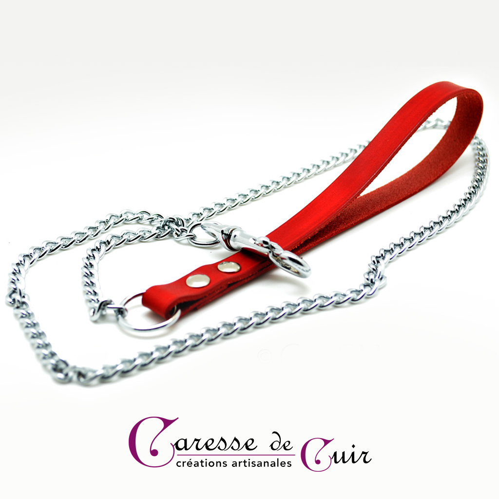 laisse-sm-cuir-chaine-poignée-rouge-1