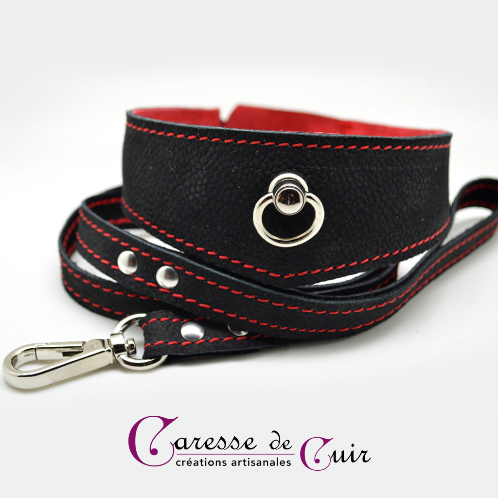 ensemble-collier-sm-cuir-laisse-noir-rouge-caressedecuir-1