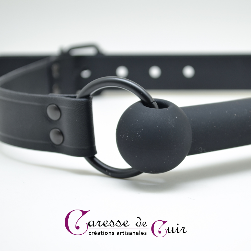 baillon mors silicone et cuir artisanal noir caresse de cuir -4