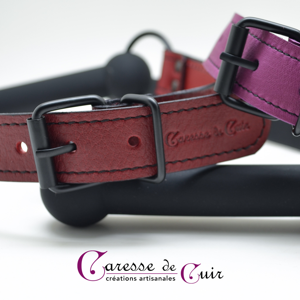 baillon mors silicone et cuir artisanal plusieurs couleurs caresse de cuir -2