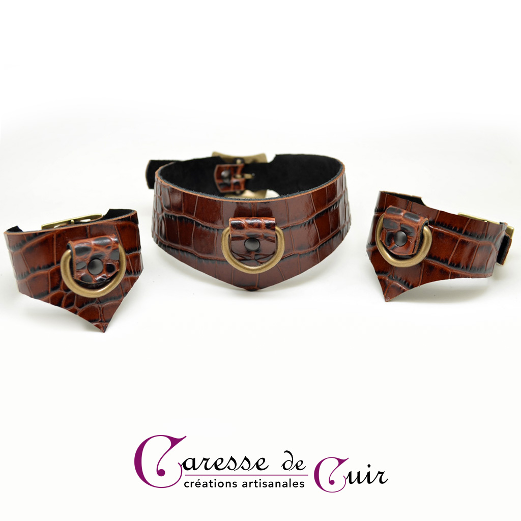 Caresse-de-cuir-ensemble - bracelets - Collier -sm-marron-phyton-cuir-03