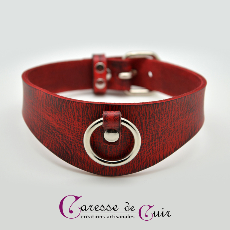 Collier Sm En Cuir Teint Rouge Et Vein Noir Colliers En Cuir Martelage Veinage Caresse De Cuir