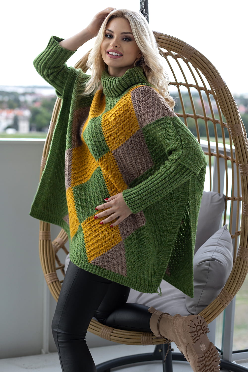 Poncho de grossesse hiver en laine vert