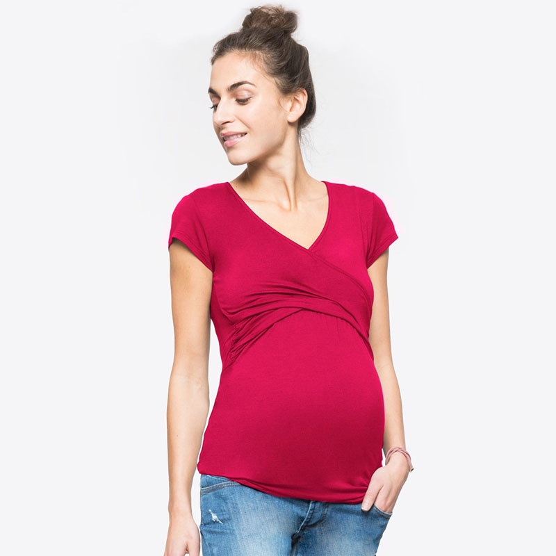 Siswong Vêtements de Maternité Allaitement Haut dallaitement à Manches Courtes Col V Femmes T-Shirt 