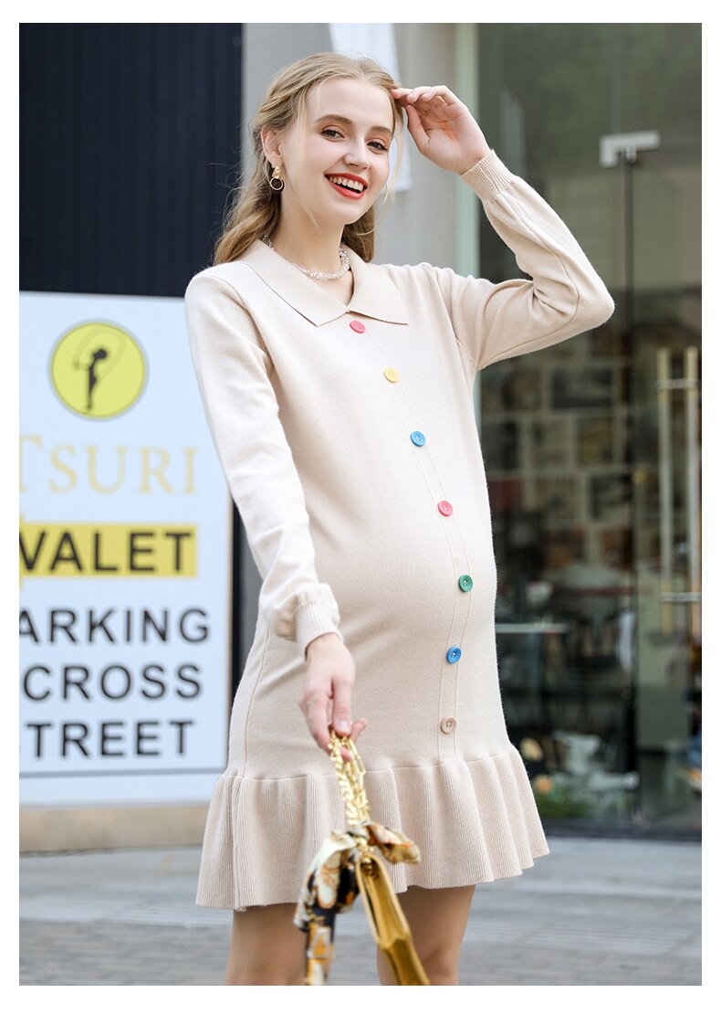 robe de grossesse beige boutons multicolores