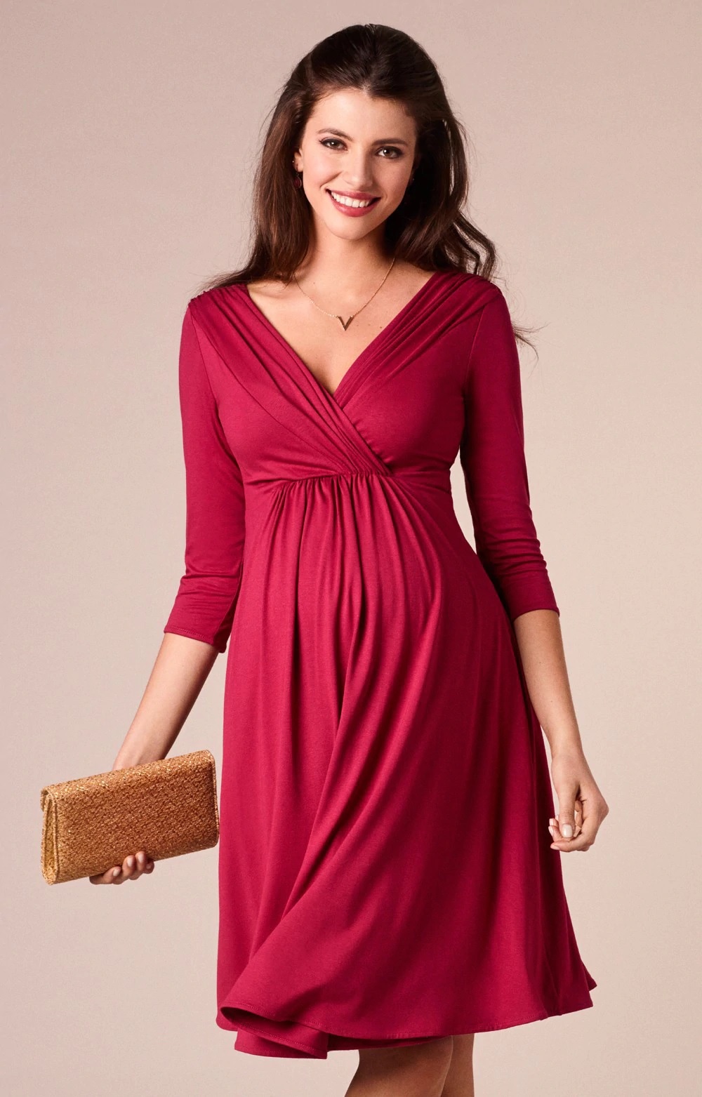 robe de grossesse et allaitement elegante rouge de face