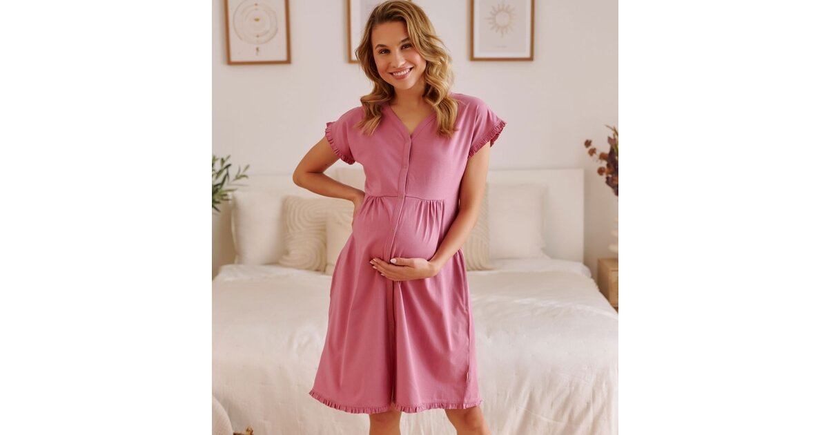 Robe De Nuit Maternité/Allaitement Mija 2 En 1 - 100% Coton, Confortable Et Pratique