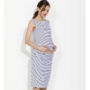 Robe-d-contract-sans-manches-Robe-pour-femmes-enceintes-longueur-genoux-rayures-en-coton