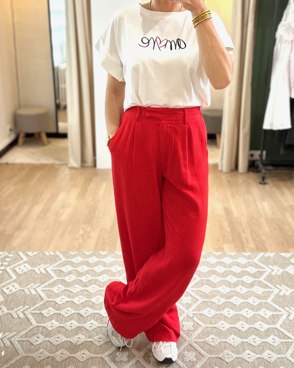 Pantalon Rouge Stretch Nylon Taille 38 - Neuf Sans étiquette - Coupe Droite