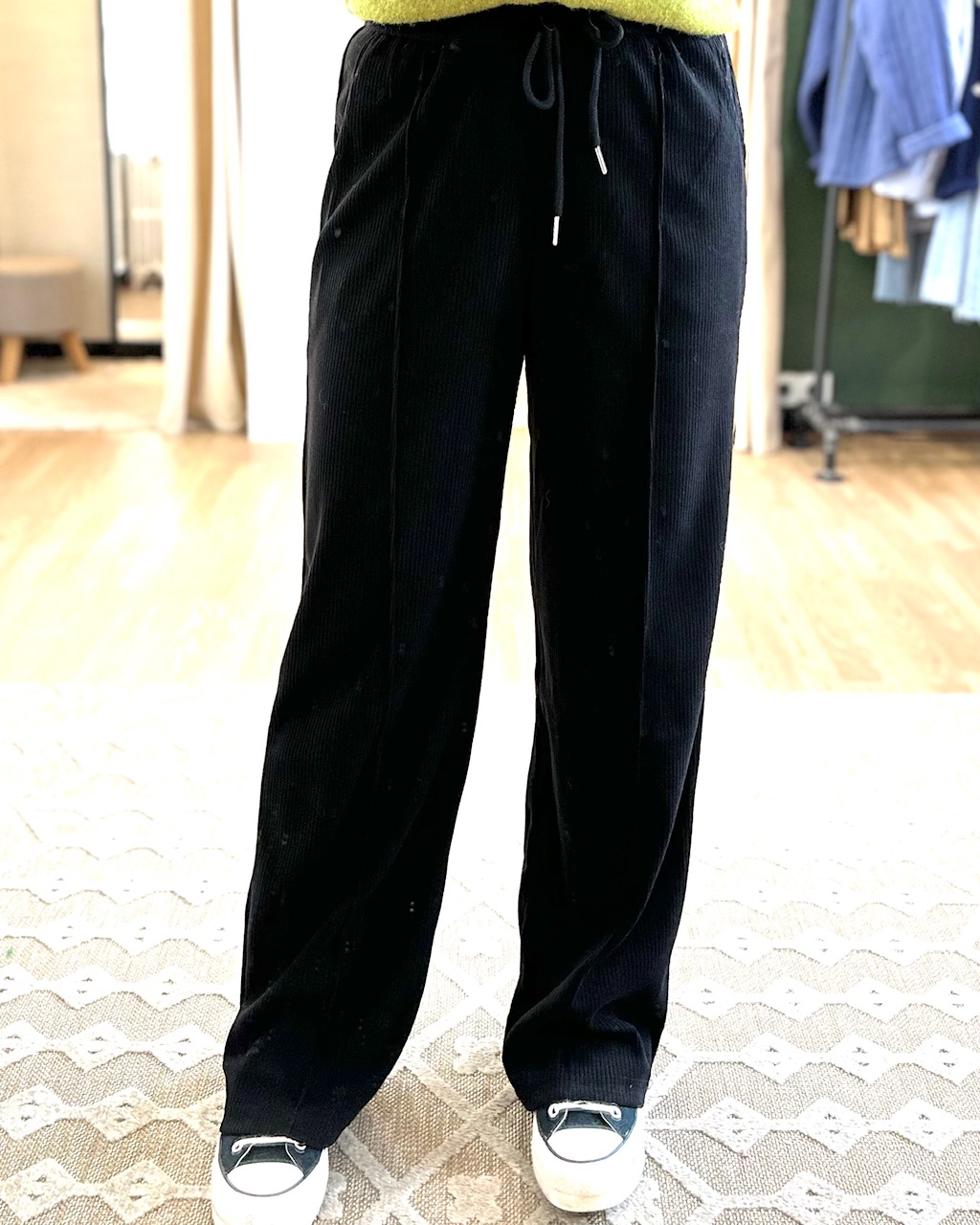 PANTALON VELOURS NOIR FEMME