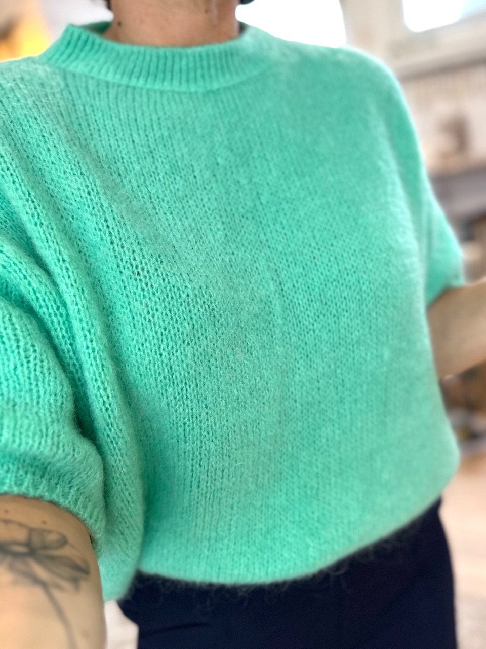 PULL MANCHES COURTES VERT