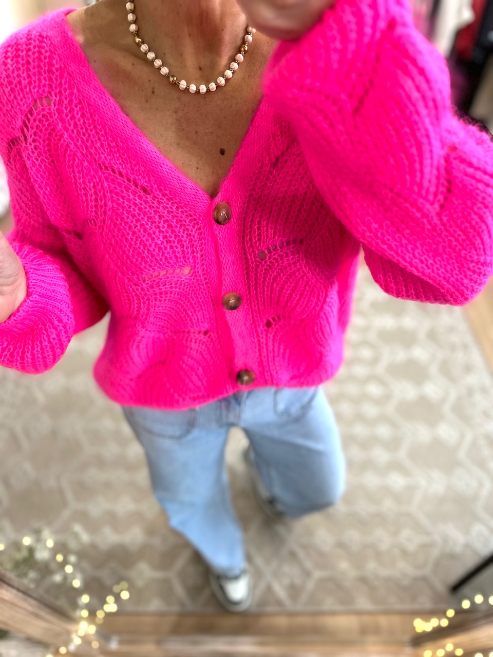 GILET MOHAIR ROSE FLUO