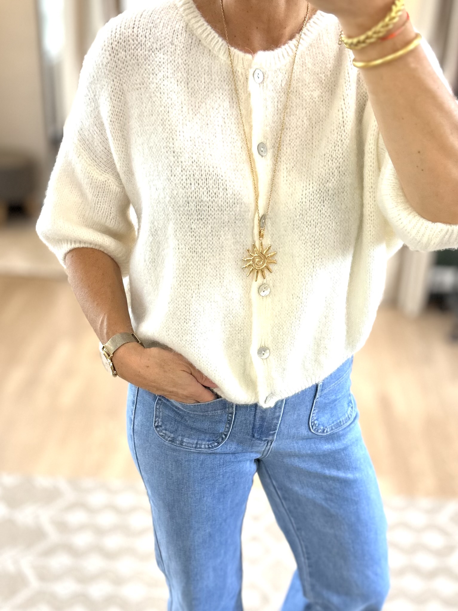 GILET MANCHES COURTES ECRU