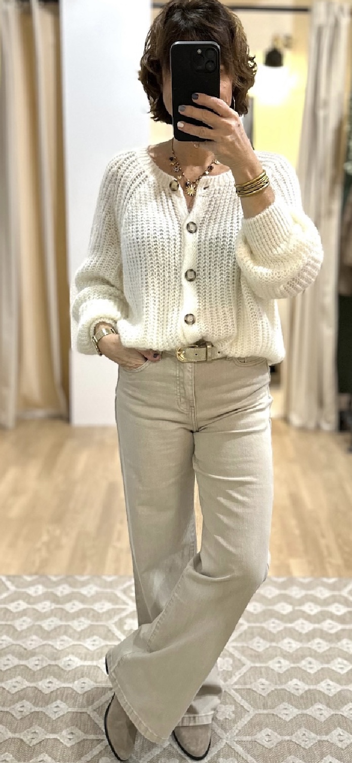 gilet ecru col rond