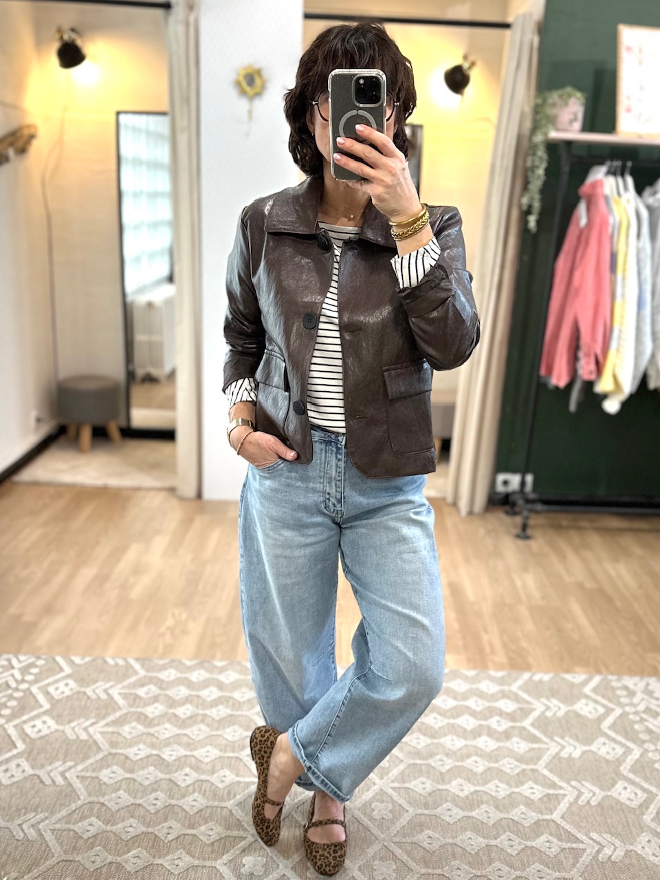 veste cuir marron femme