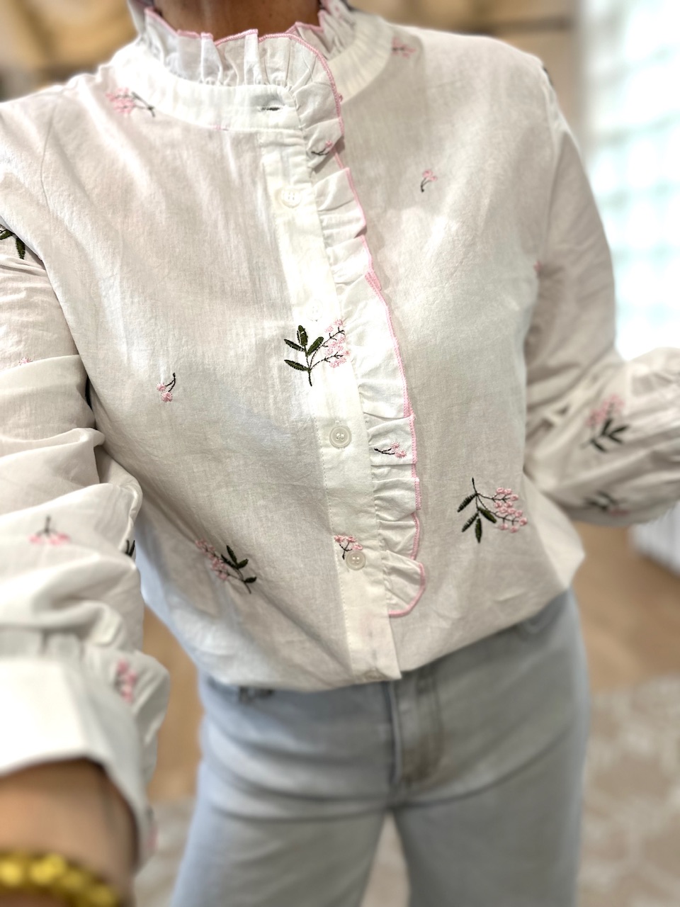 blouse coton broderie rose