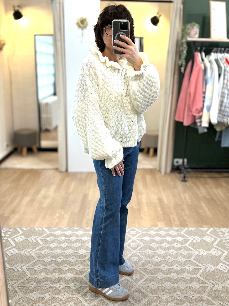 pull maille fantaisie ecru