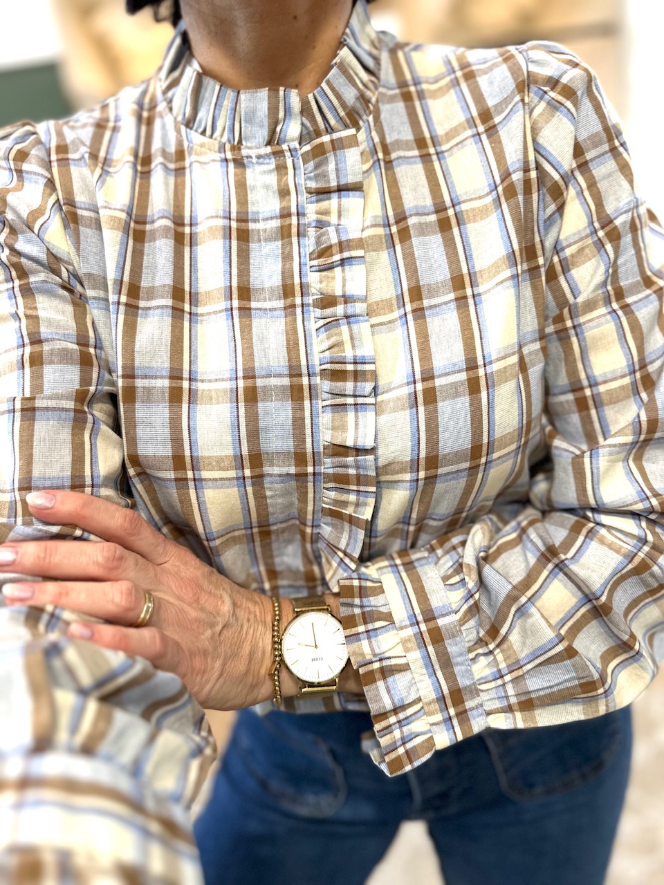 blouse coton imprimé chocolat bleu