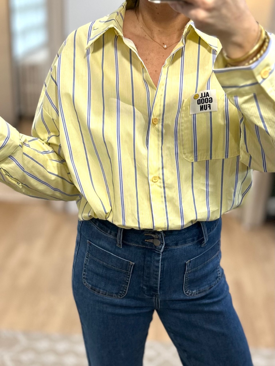 Chemise Madonna 'I Love Blue Jeans' Jaune - Taille S - Occasion Très Bon état