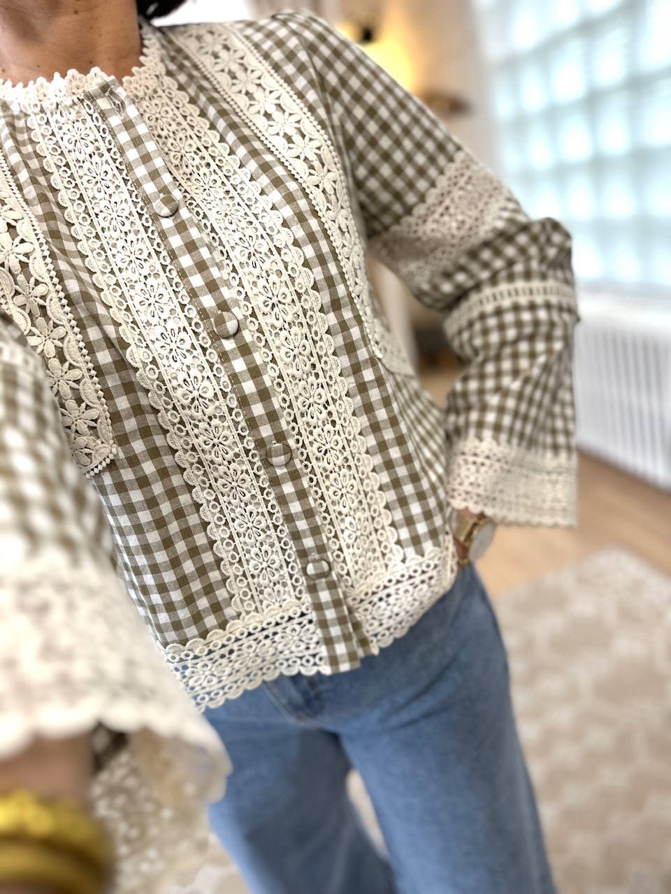 blouse kaki à carreaux