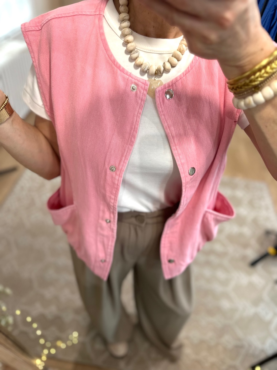veste en jean rose sans manche