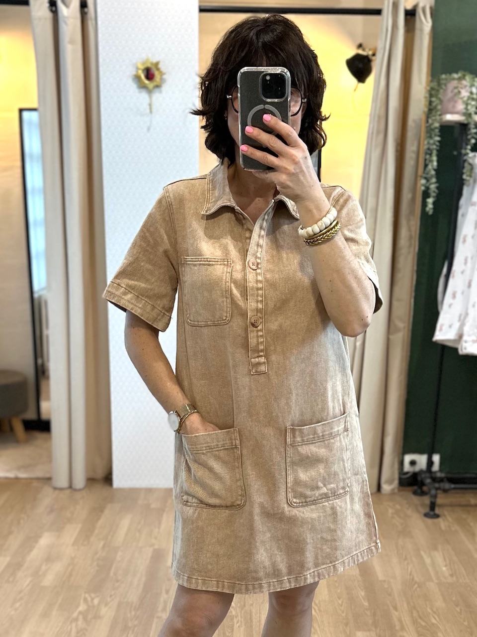 robe manches courtes camel