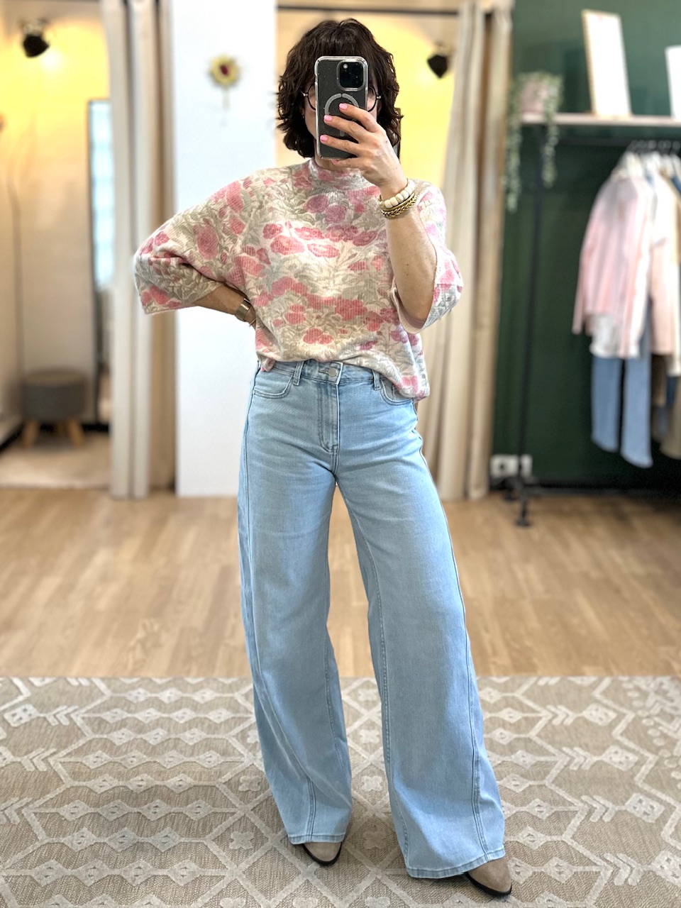 pull fleuri manche 3/4