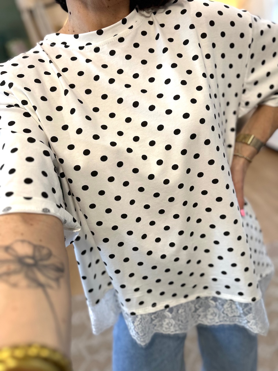 TEE SHIRT BLANC A POIS